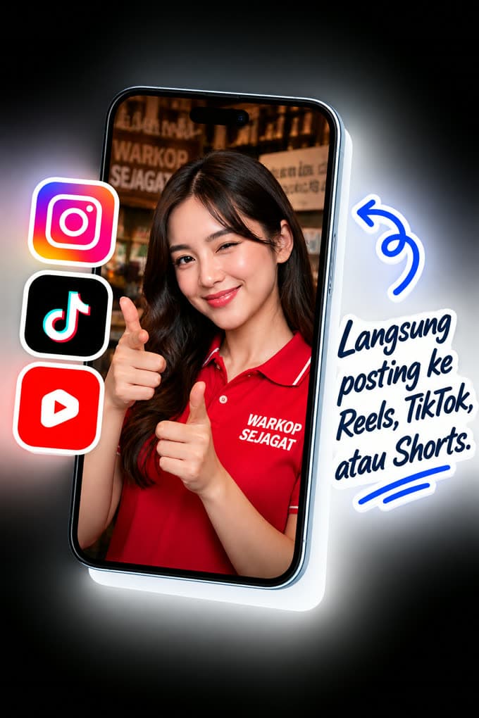 Video tegak siap diposting ke Reels, TikTok, atau Shorts