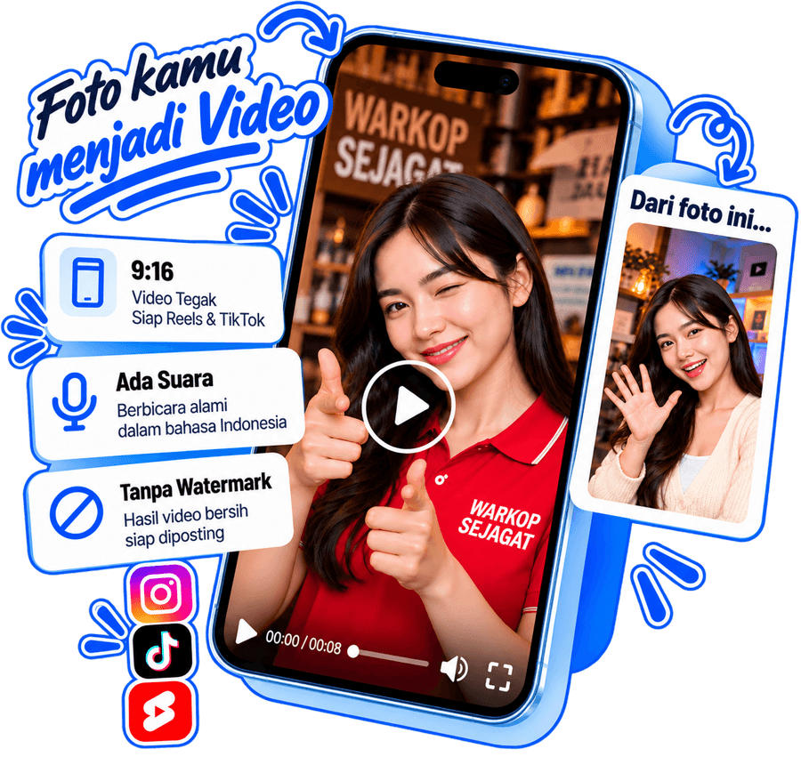 Contoh hasil: foto berubah jadi video tegak yang bergerak dan bicara